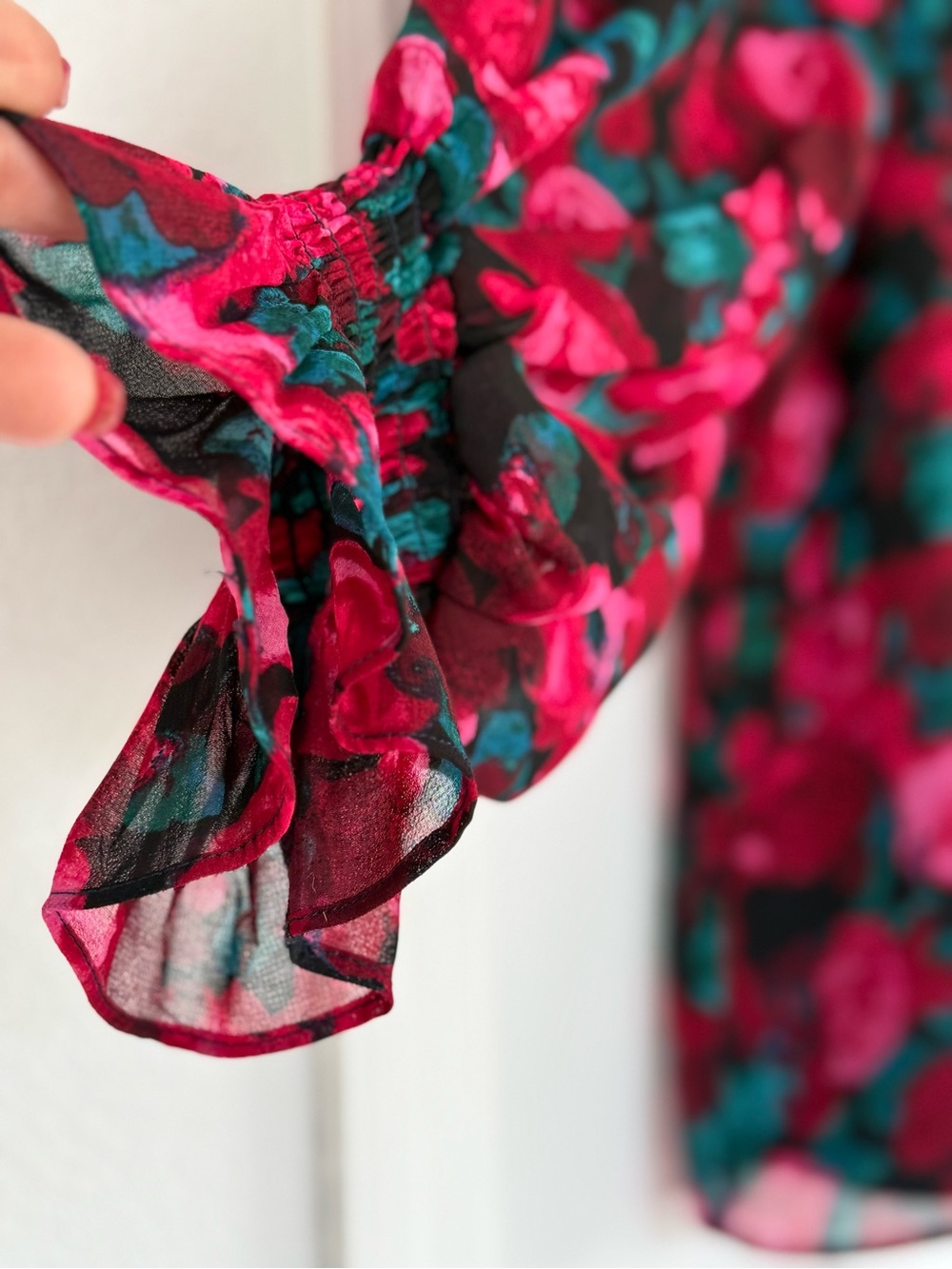 Vince Camuto Navy Blouse with Pink & Teal Accents - Picture 3 of 11
